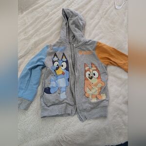 Lucy Grey Kids Hoodie with Blue and Orange Sleeves